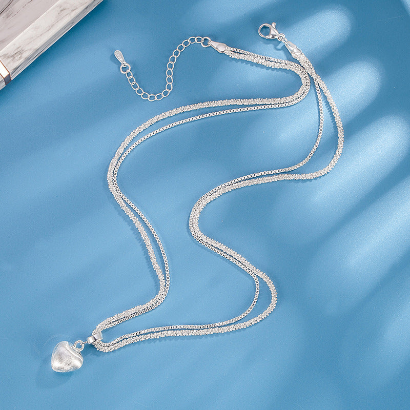 Simple Heart-shaped Double-layer Brushed Necklace Fashion Jewelry