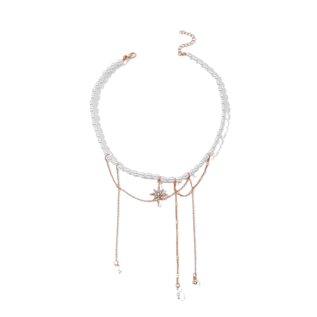 Pearl Necklace Tassel Alloy Six-pointed Star