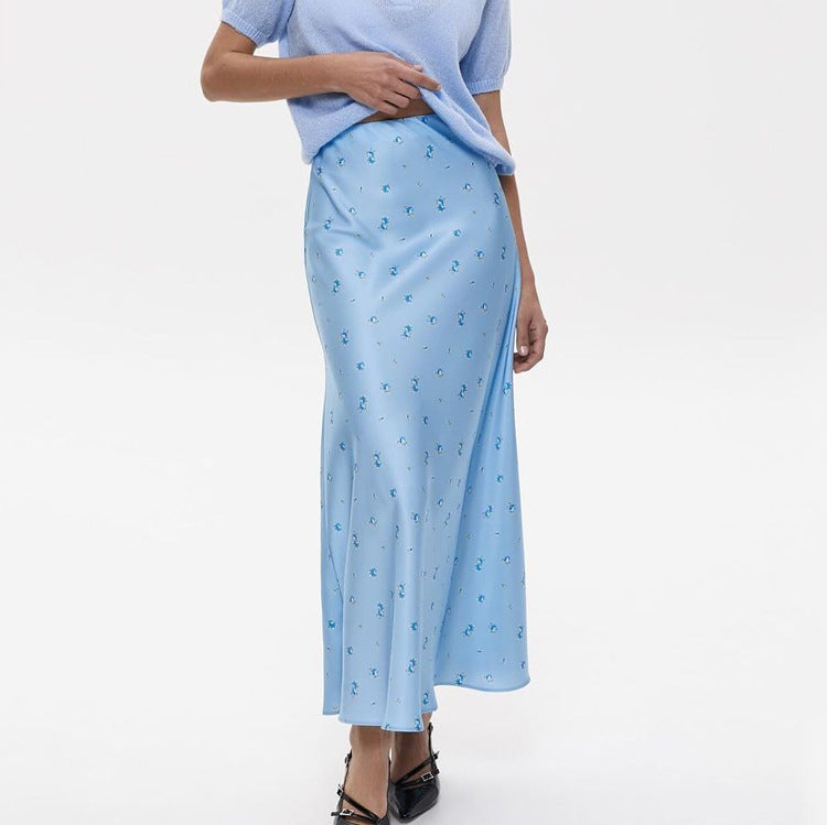 Satin Draping Printed Waist-controlled Sheath Skirt