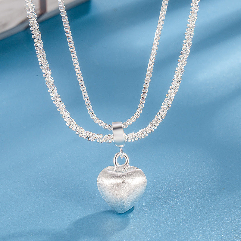 Simple Heart-shaped Double-layer Brushed Necklace Fashion Jewelry