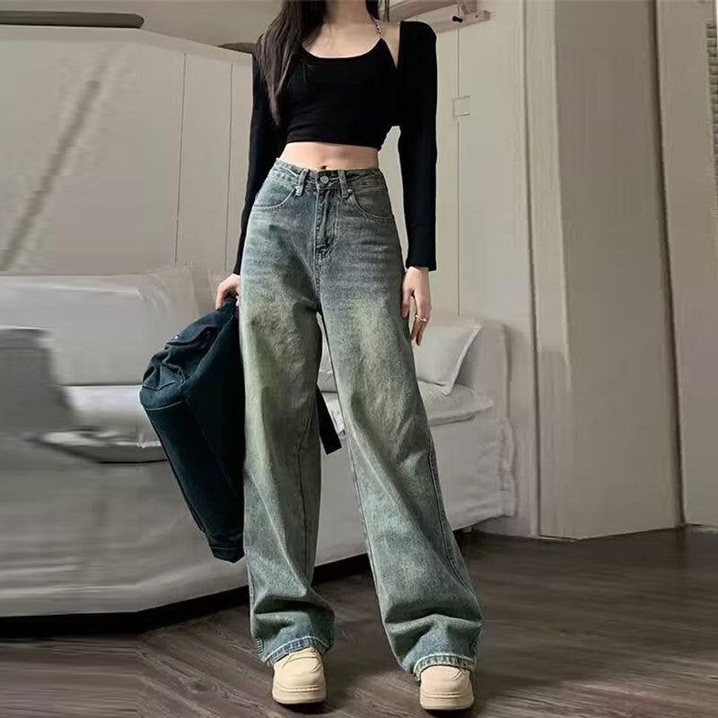 Nostalgic Retro Mopping Loose American Wide-leg Trousers