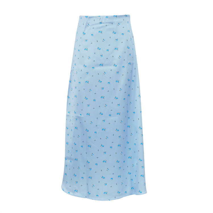 Satin Draping Printed Waist-controlled Sheath Skirt