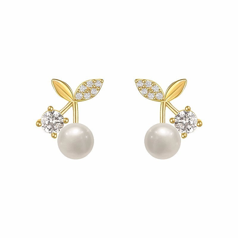 S925 Women's Silver Needle Small Cherry Pearl Stud Earrings