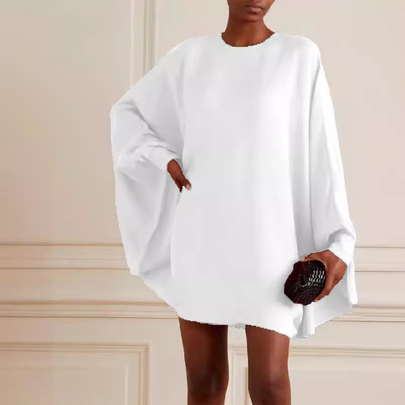 Long Sleeve Solid Color Round Neck Mini Skirt