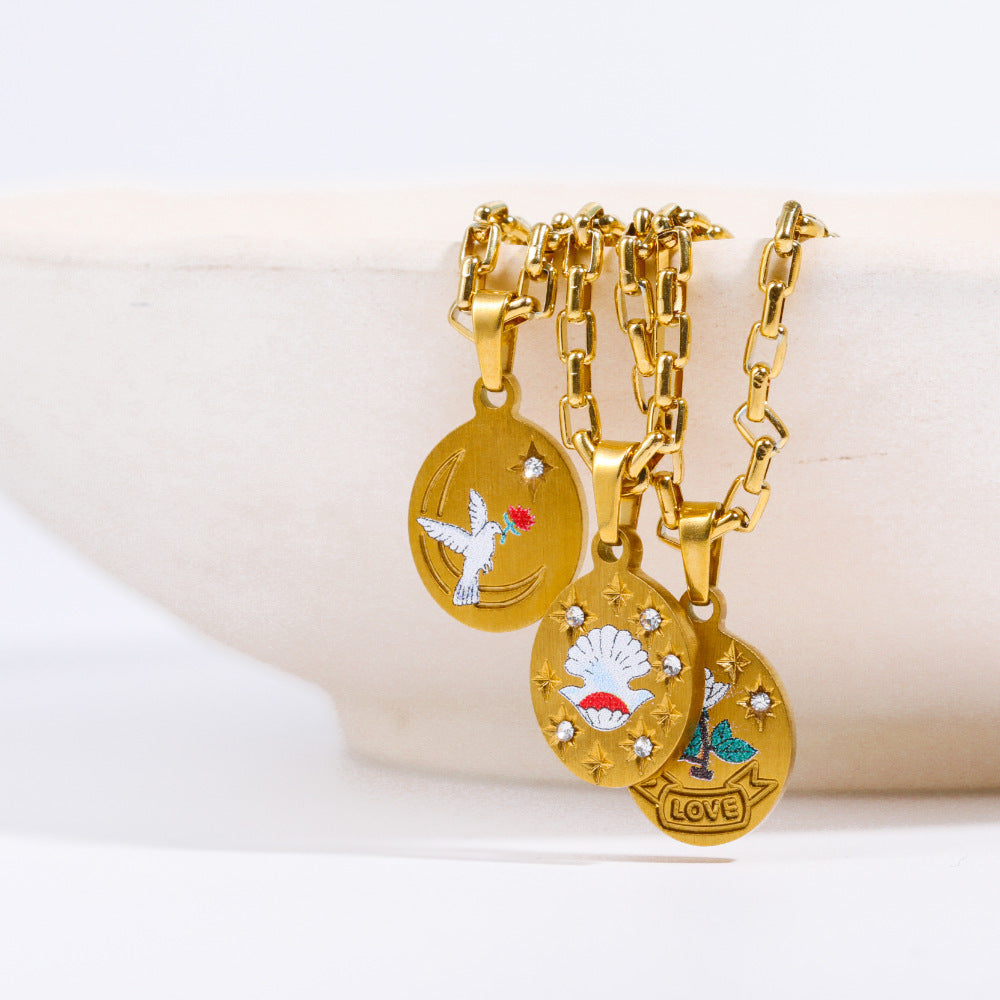 Hand Painting Light Luxury High Color Retention Pendant Necklace