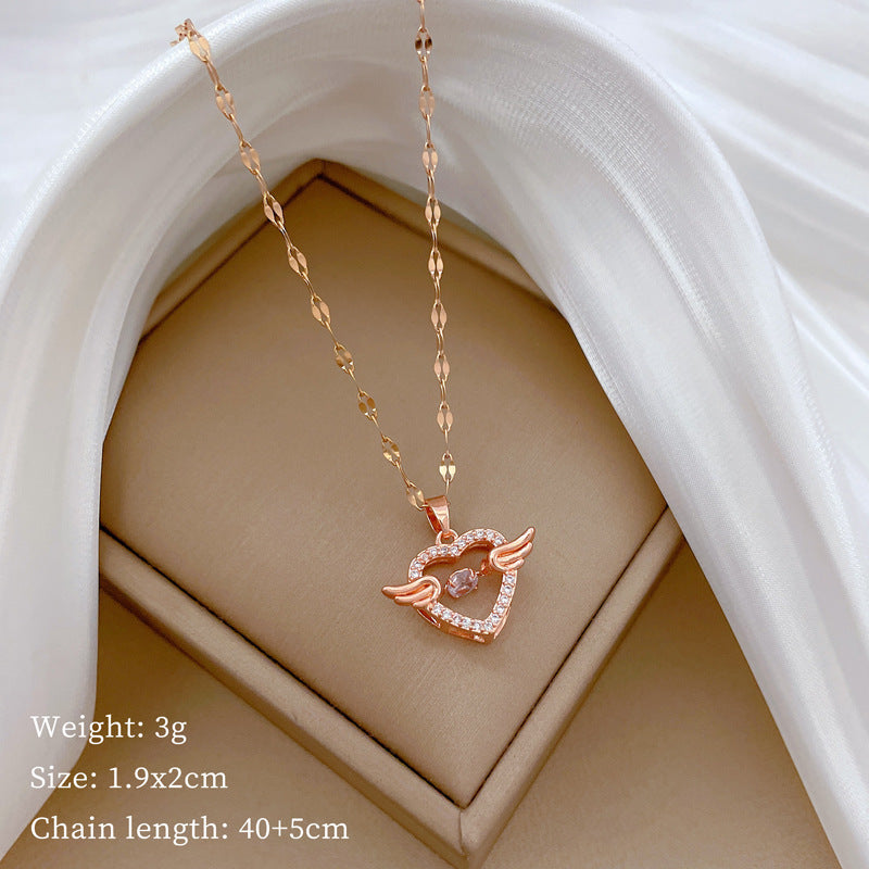 Smart Heart Of Angel Light Luxury Temperament Gorgeous Full Diamond Necklace Women