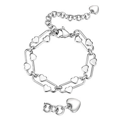 All-match Silver Stainless Steel Heart-shaped Oval Bracelet Women's Fashion Personal Accessories