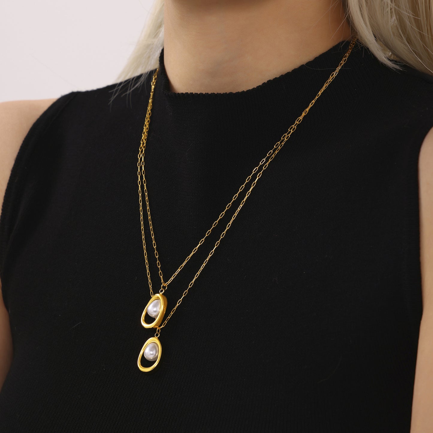 Stainless Steel Gold Ingot Pearl Necklace Small Fashion