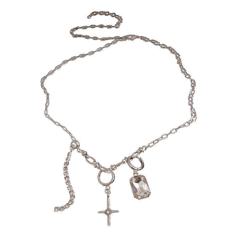Diamond-studded Star Pendant Necklace Female Sweet Cool Cold Wind Cross Clavicle Chain