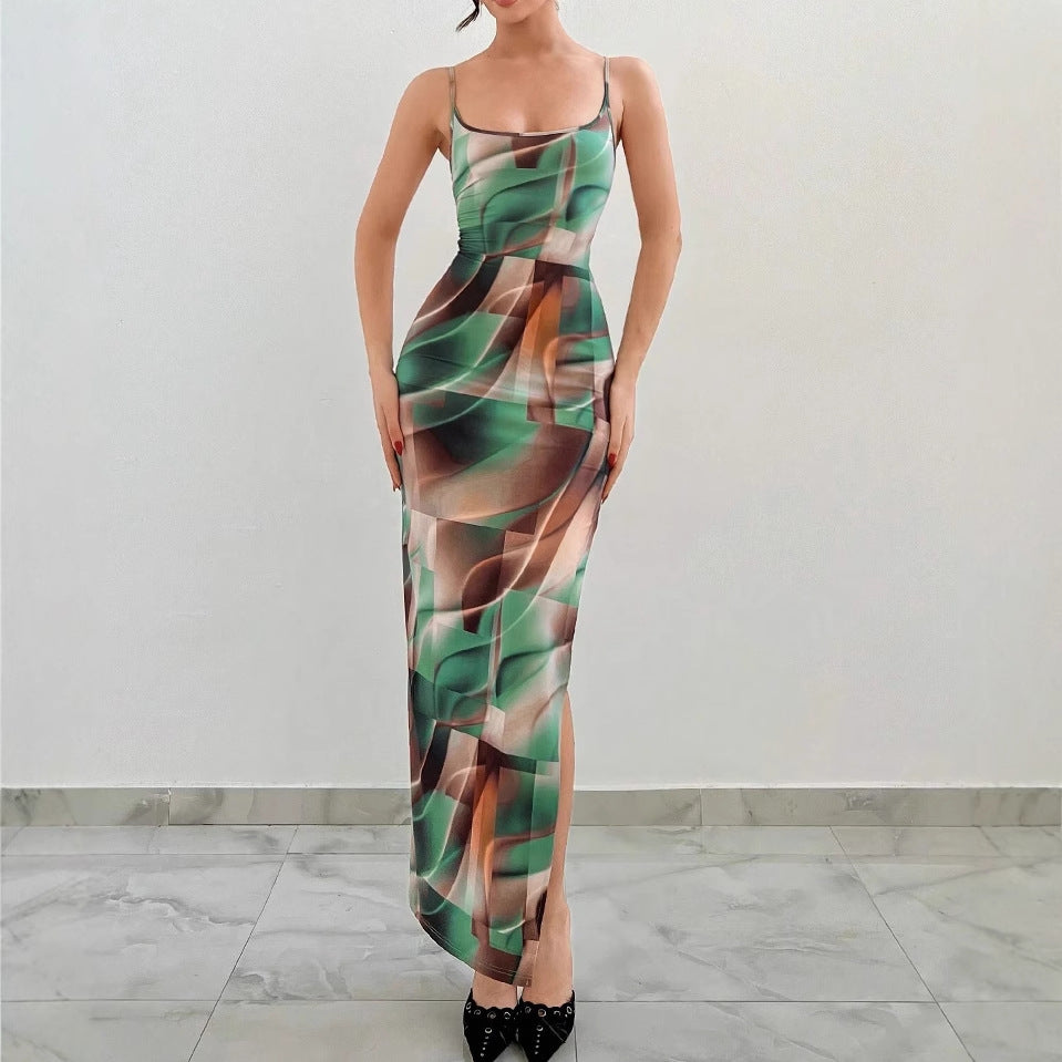 Backless Self-tie Slit Dress Women