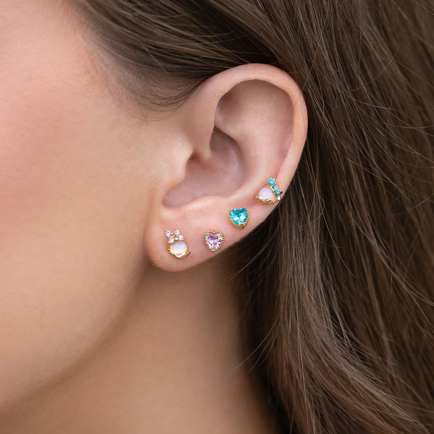 Light Luxury Minority Design Cute Cartoon Duck Colored Loving Heart Earings Set