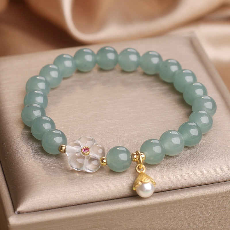 Blue Water Jade White Crystal Flower Bracelet For Women