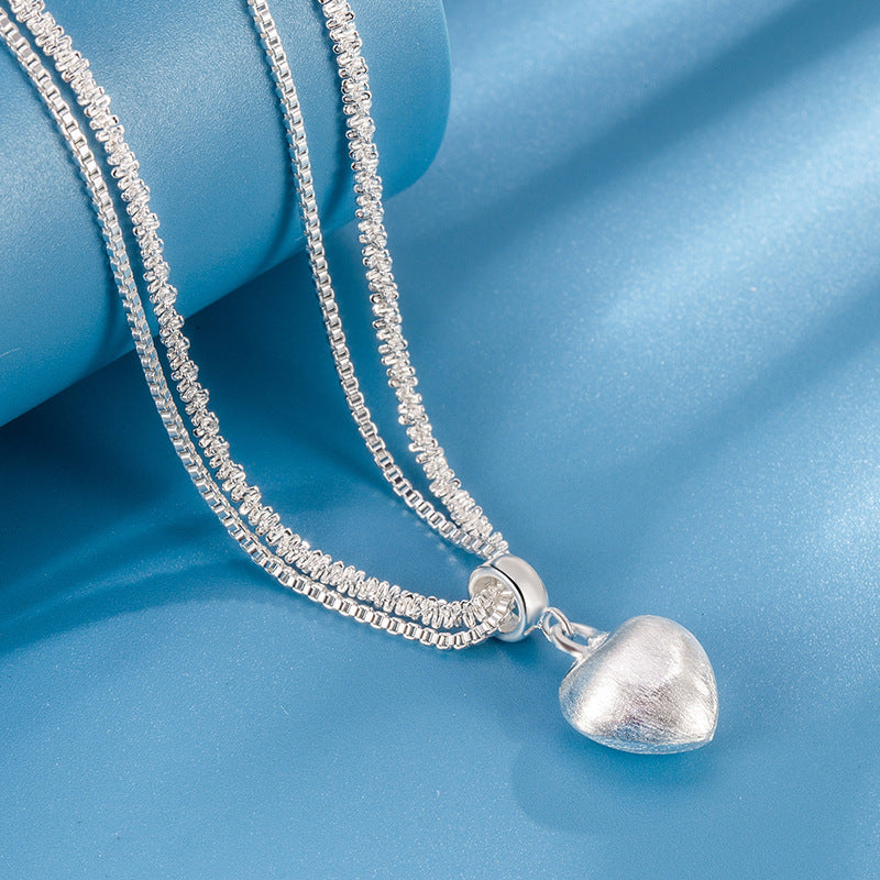 Simple Heart-shaped Double-layer Brushed Necklace Fashion Jewelry