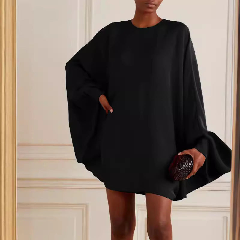 Long Sleeve Solid Color Round Neck Mini Skirt