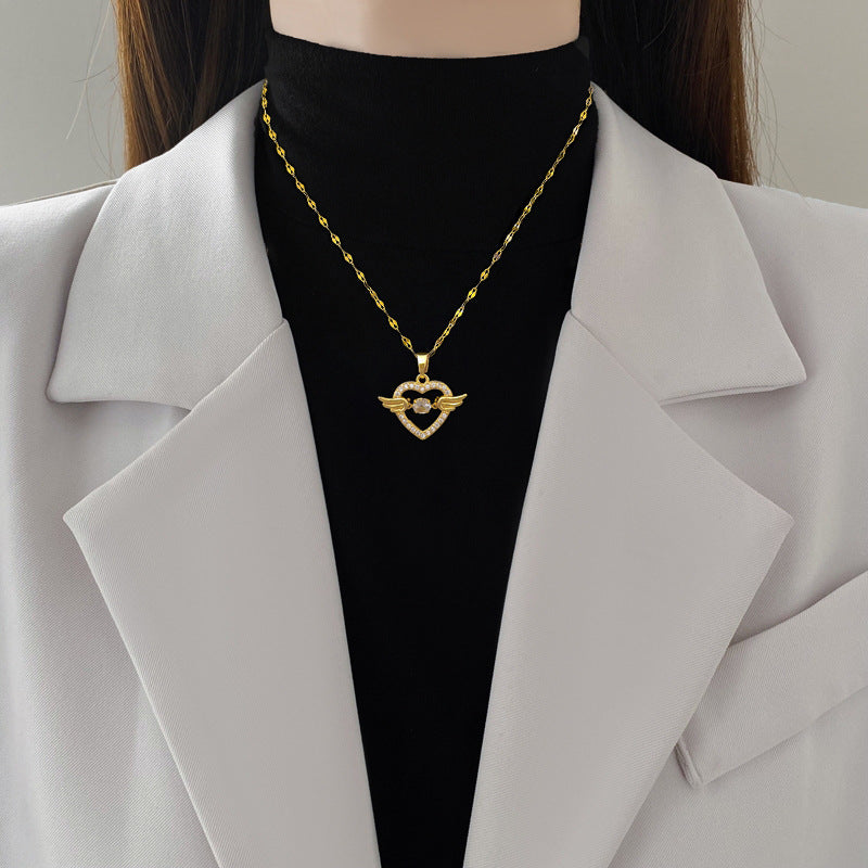 Smart Heart Of Angel Light Luxury Temperament Gorgeous Full Diamond Necklace Women