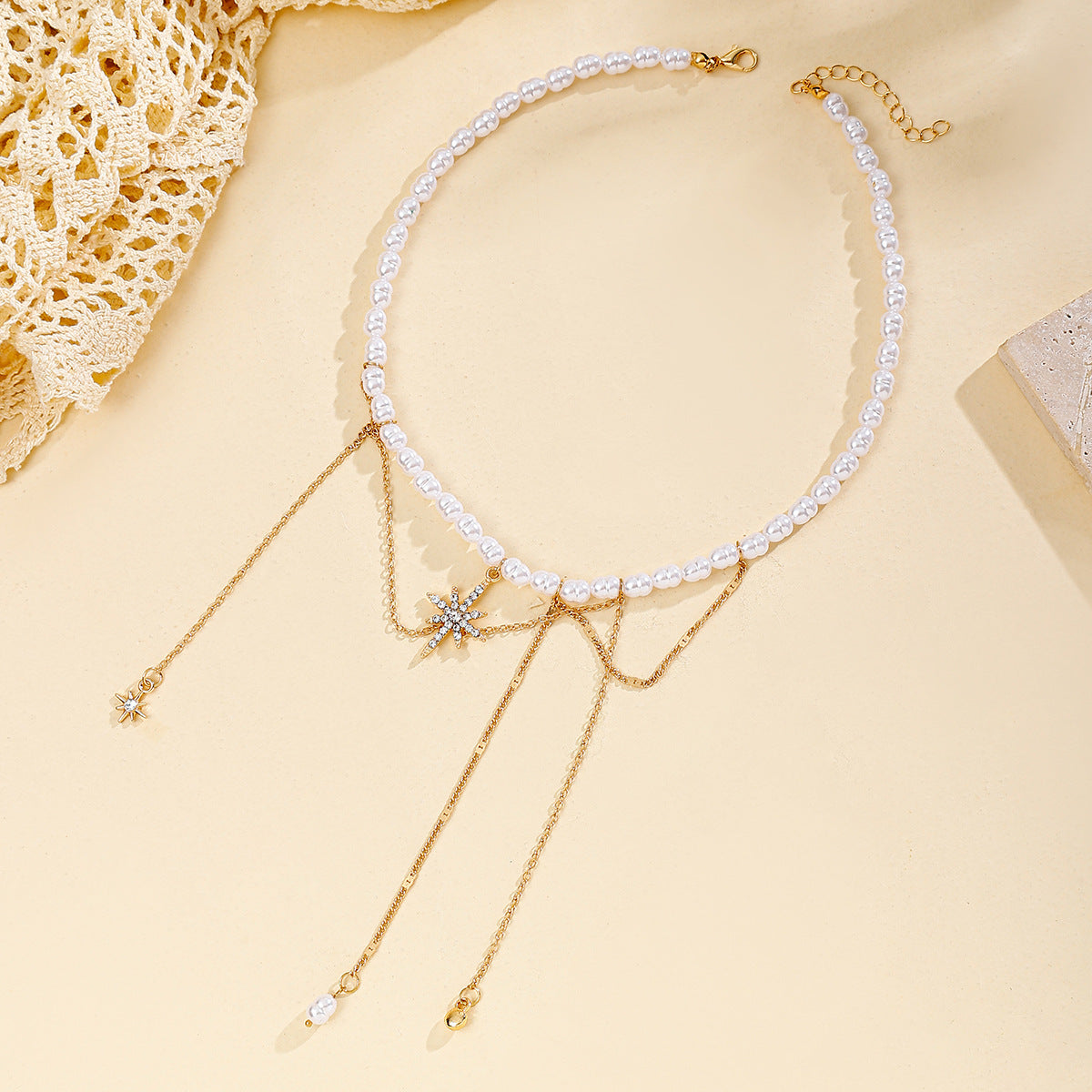 Pearl Necklace Tassel Alloy Six-pointed Star