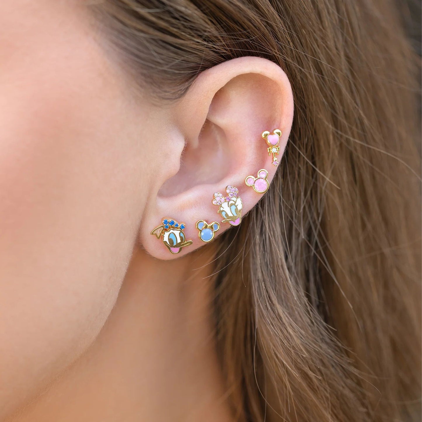 Light Luxury Minority Design Cute Cartoon Duck Colored Loving Heart Earings Set