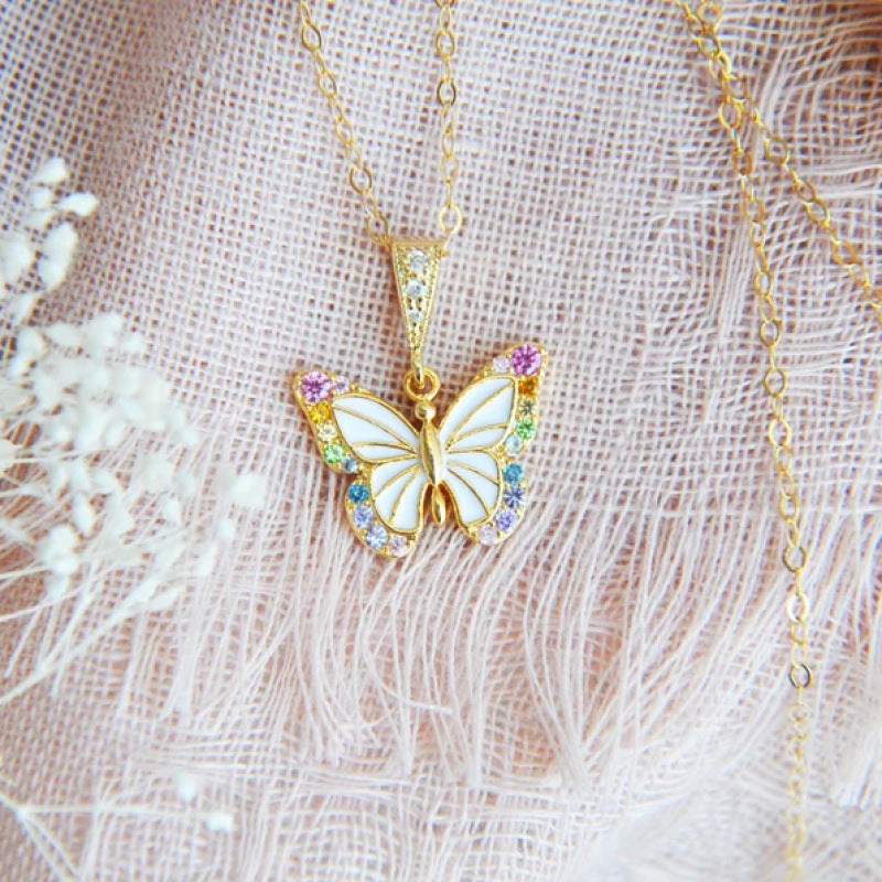 Titanium Steel Color-retaining Butterfly Zircon Necklace