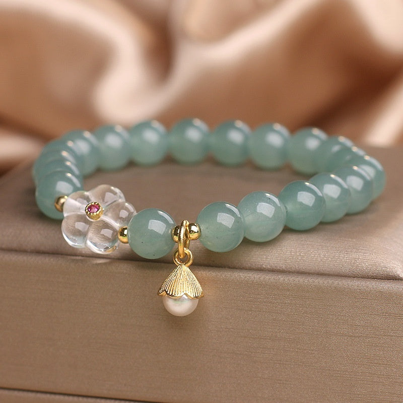 Blue Water Jade White Crystal Flower Bracelet For Women