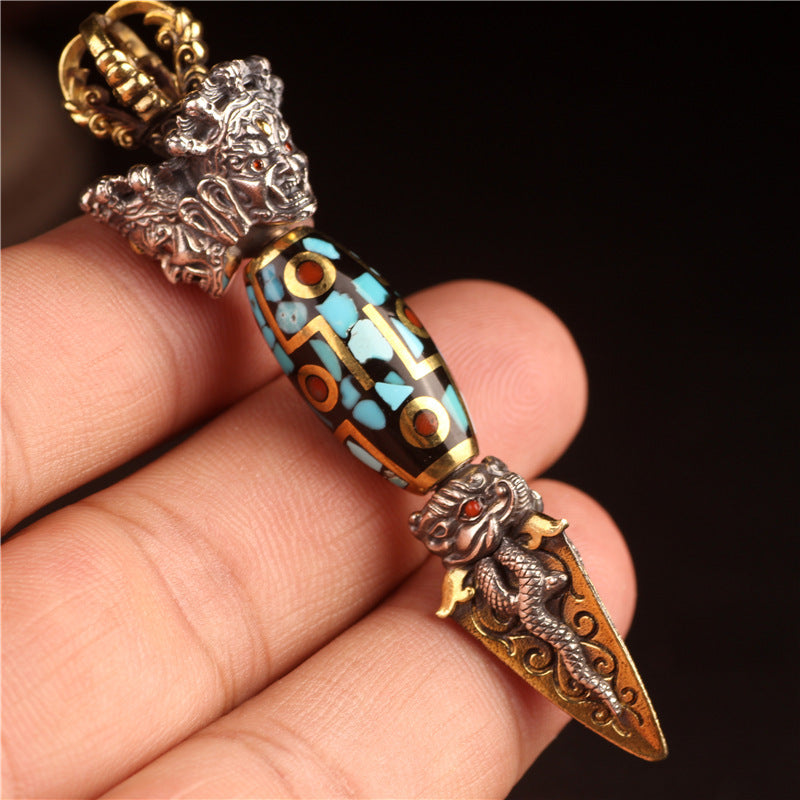 Tibetan Legend Buddha Utensils Dharma-vessel Trigug Pendant Vintage Silver Elephant Nose Tibet Beads