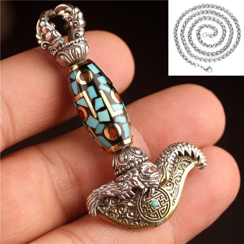 Tibetan Legend Buddha Utensils Dharma-vessel Trigug Pendant Vintage Silver Elephant Nose Tibet Beads