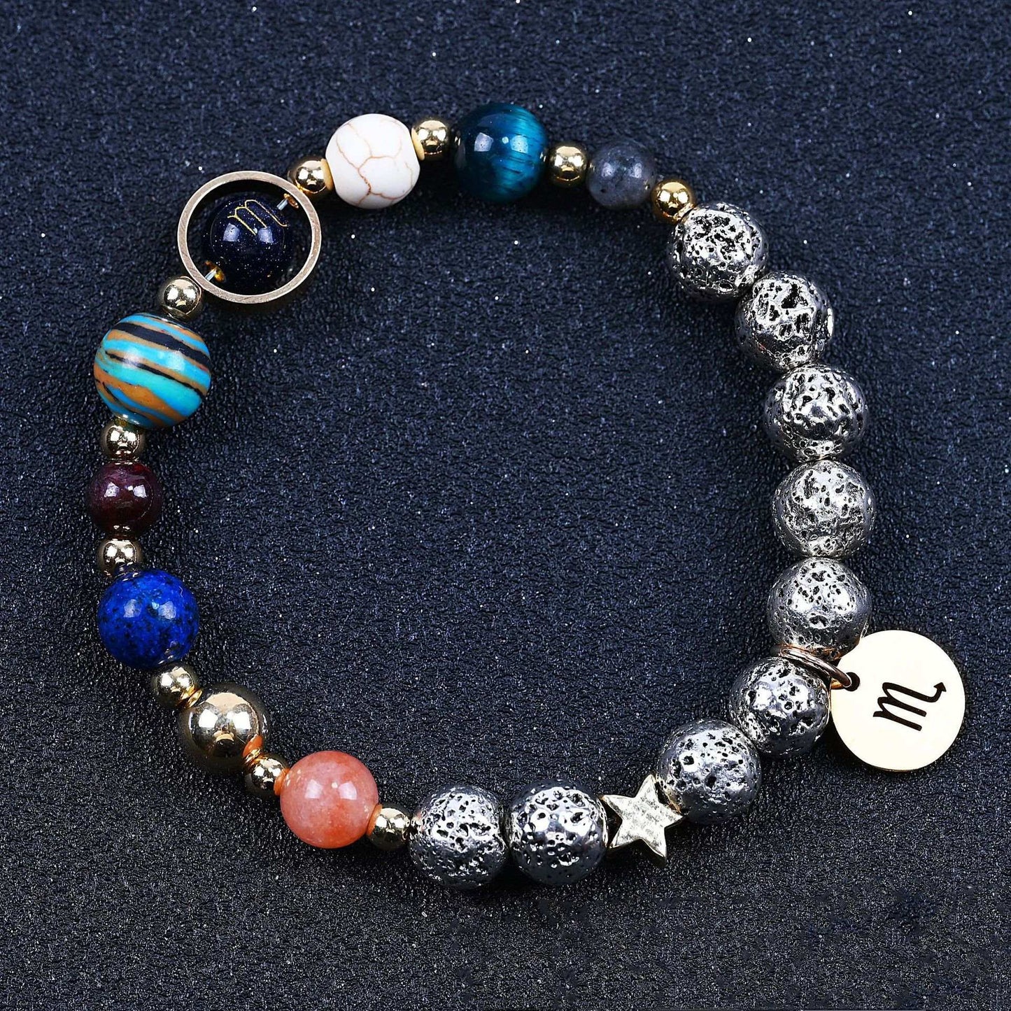 Twelve Constellation Blue San Lettering Bracelet Antique Silver Volcanic Stone Bracelet