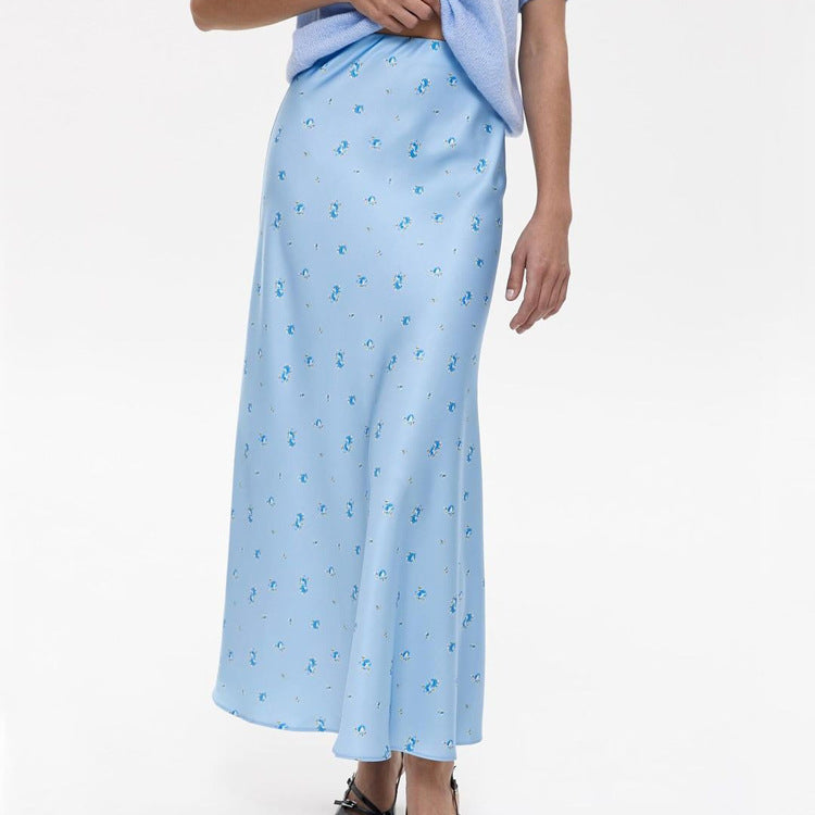 Satin Draping Printed Waist-controlled Sheath Skirt