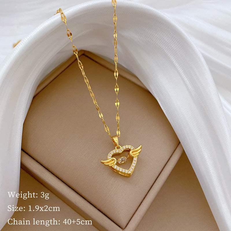 Smart Heart Of Angel Light Luxury Temperament Gorgeous Full Diamond Necklace Women