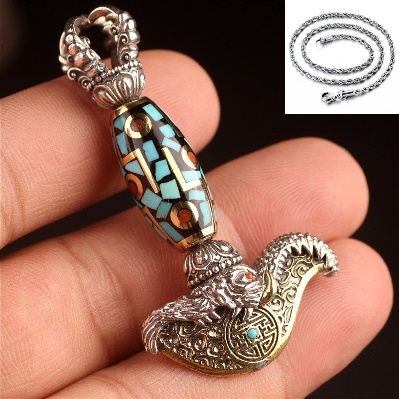 Tibetan Legend Buddha Utensils Dharma-vessel Trigug Pendant Vintage Silver Elephant Nose Tibet Beads