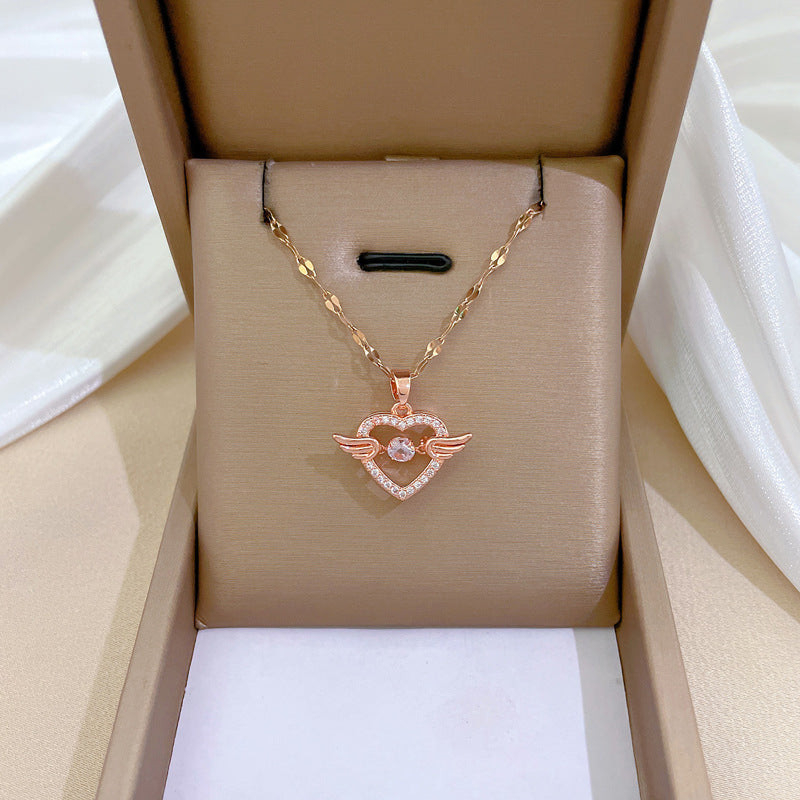 Smart Heart Of Angel Light Luxury Temperament Gorgeous Full Diamond Necklace Women