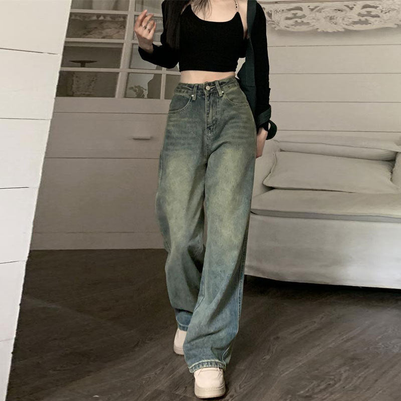 Nostalgic Retro Mopping Loose American Wide-leg Trousers