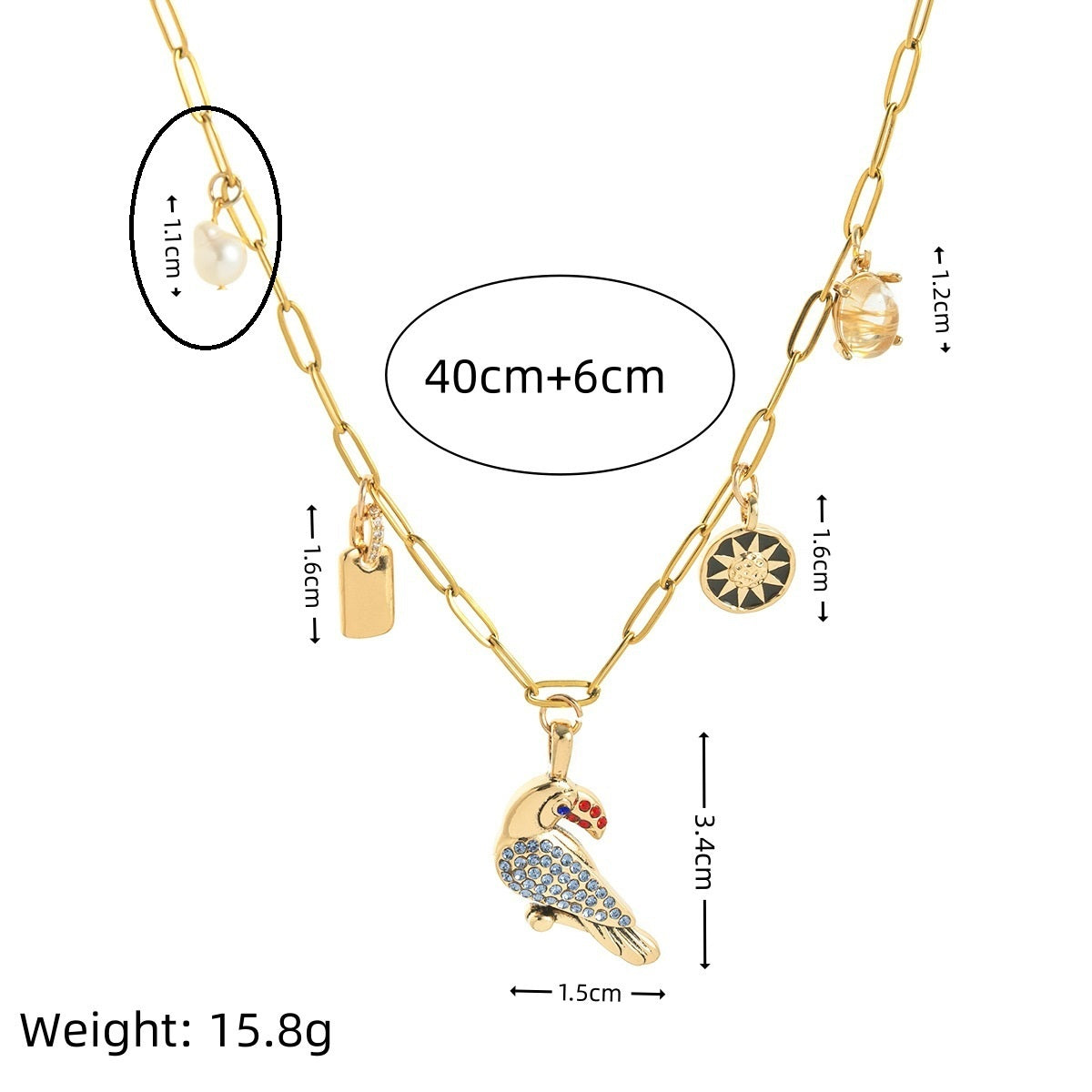 Fashion Animal Toucan Pendant Square Necklace Ladies Clavicle Chain Gold Plated Color Retention