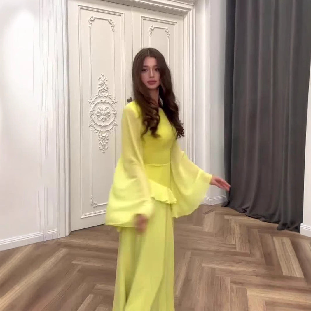 Flared Sleeves Long Sleeves Ruffled Dress
