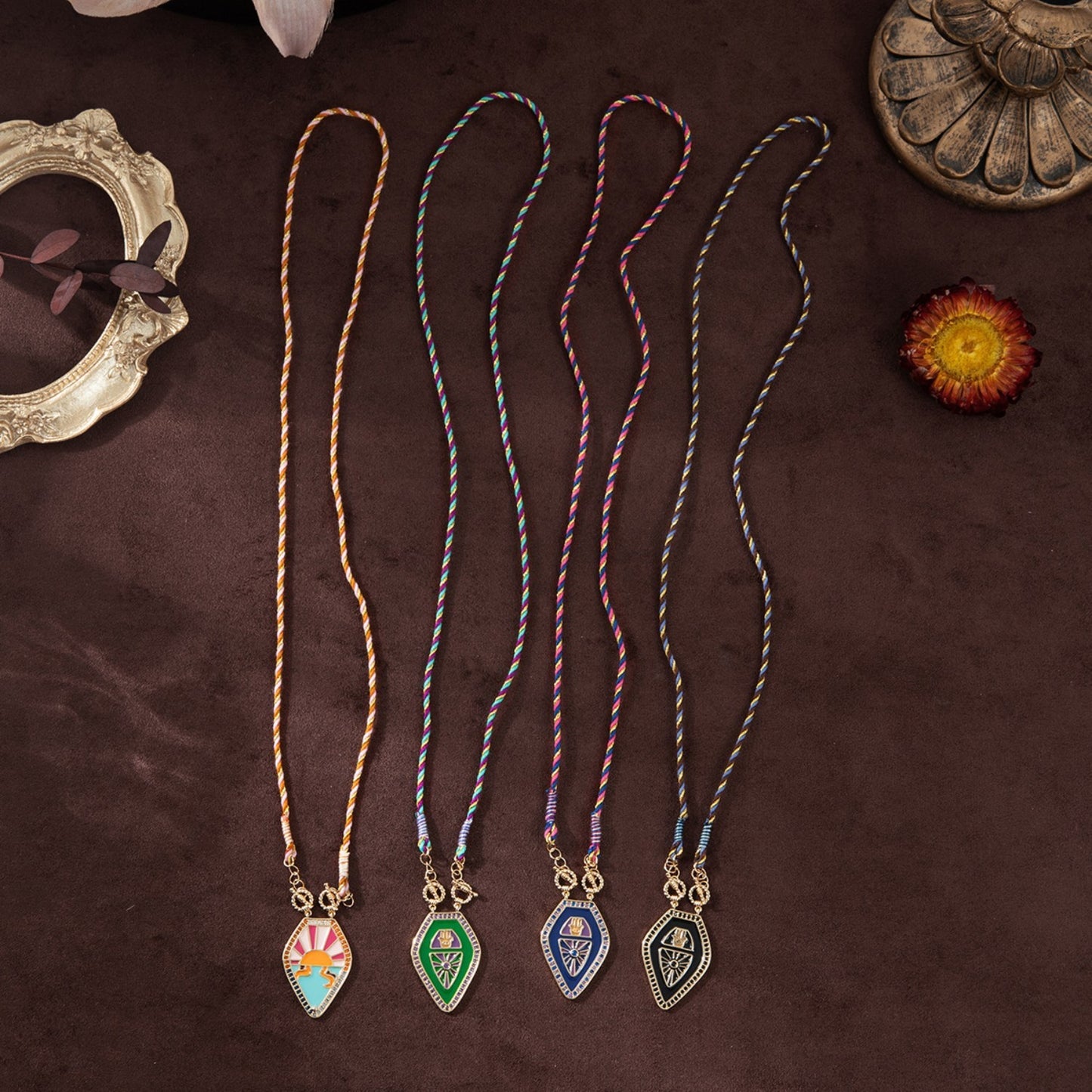 Retro Artistic Color Tarot Necklace Pendant Fashion Gold Plated