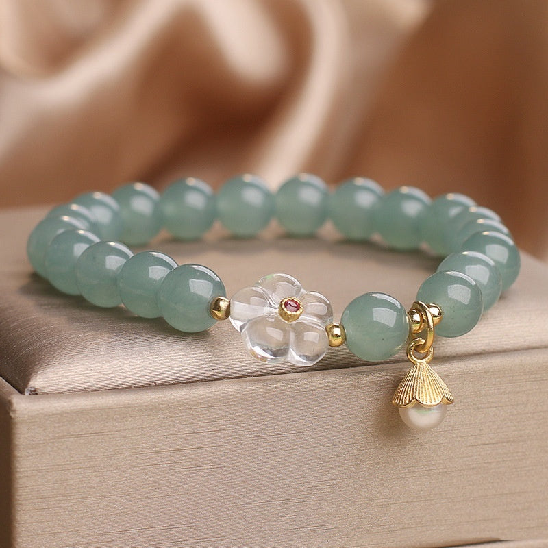 Blue Water Jade White Crystal Flower Bracelet For Women