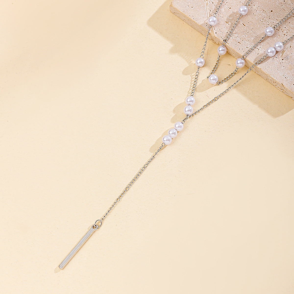 Pearl Geometric Tassel Necklace