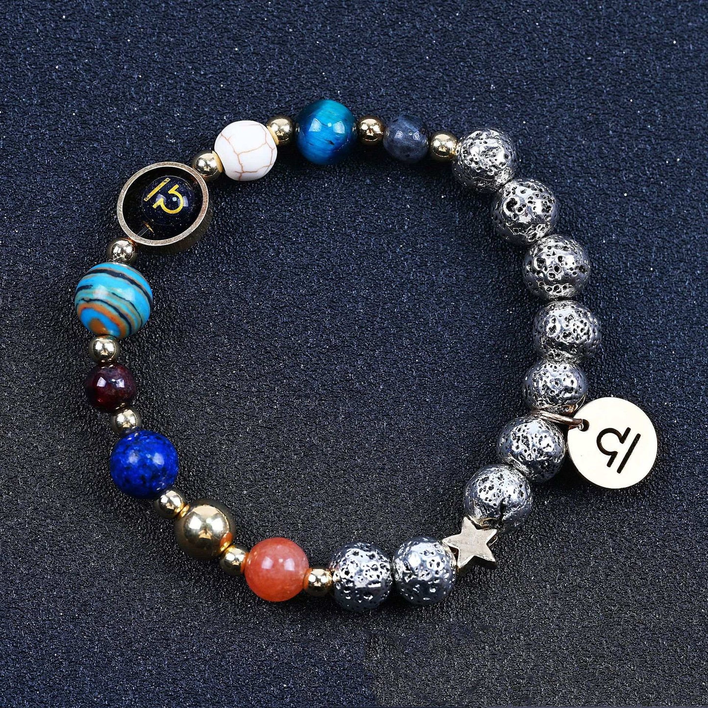 Twelve Constellation Blue San Lettering Bracelet Antique Silver Volcanic Stone Bracelet