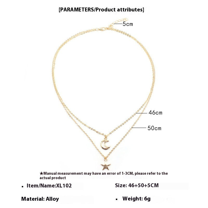 Metal Hollow Crescent XINGX Multi-layer Necklace