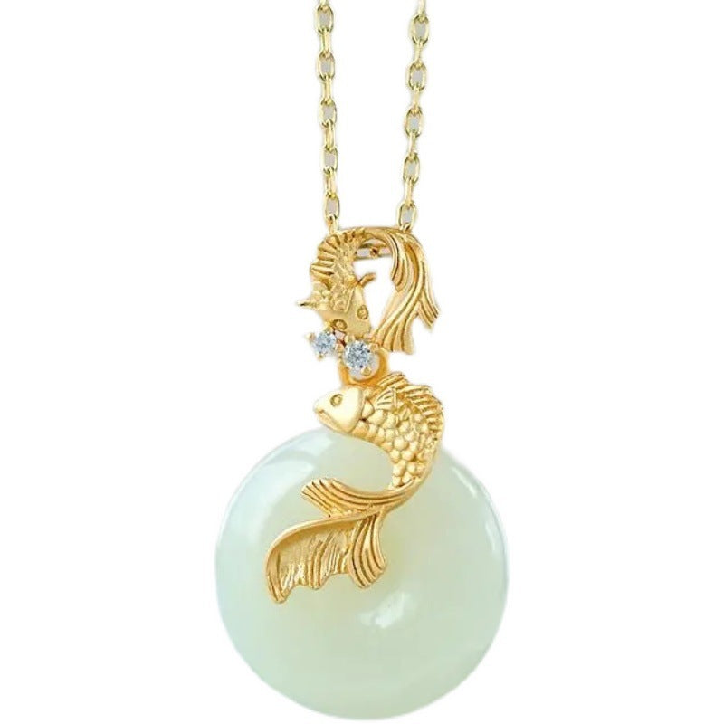 Koi Hetian Jade Peace Buckle Personality Retro Pendant