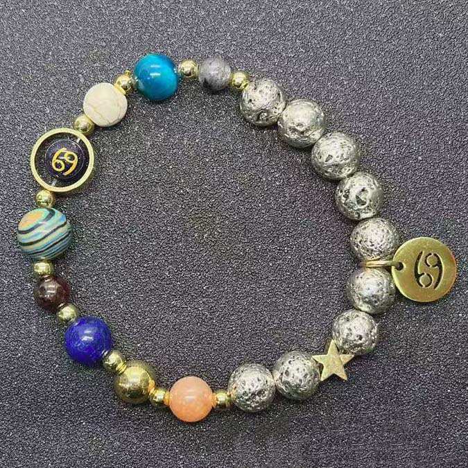 Twelve Constellation Blue San Lettering Bracelet Antique Silver Volcanic Stone Bracelet
