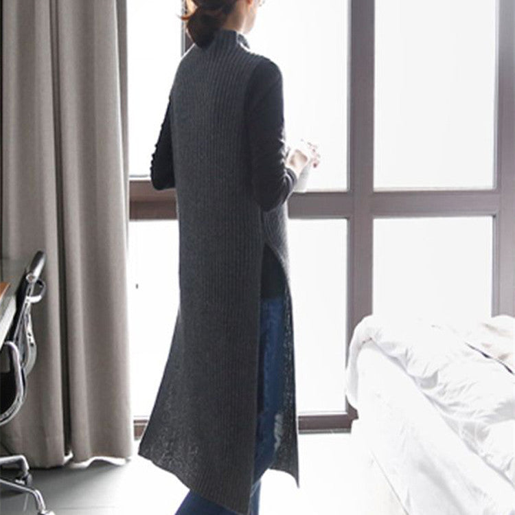 Half Turtleneck Split Outer Sweater Vest Jumper Skirt