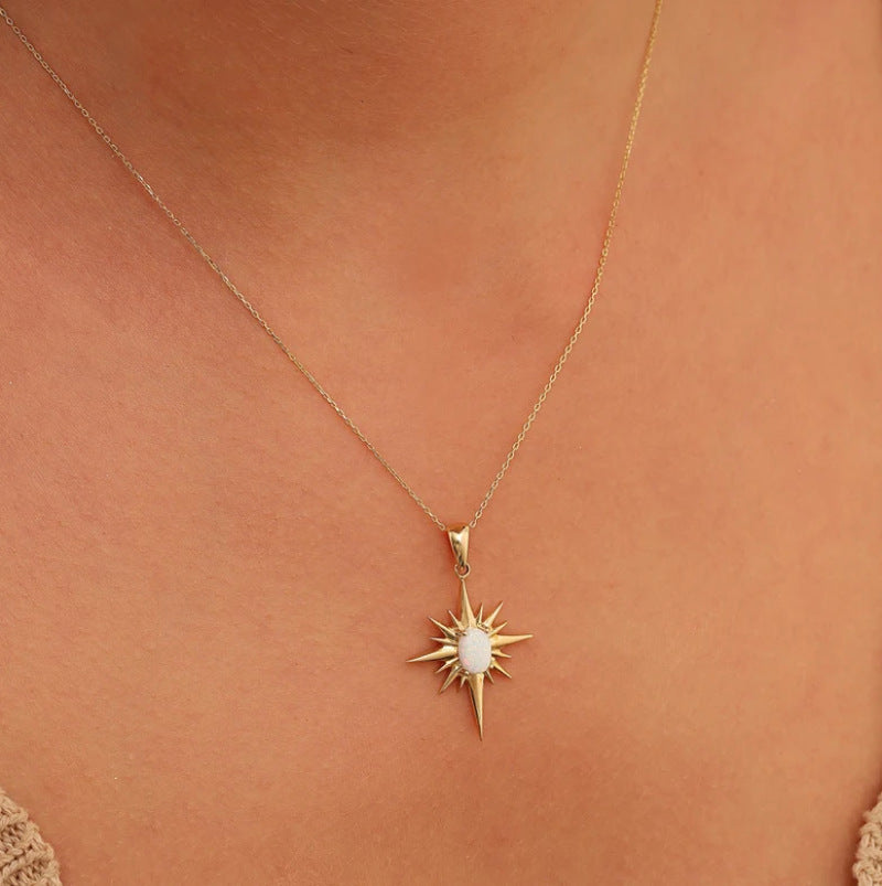 Stainless Steel Natural Gem Clavicle Chain Gold Necklace