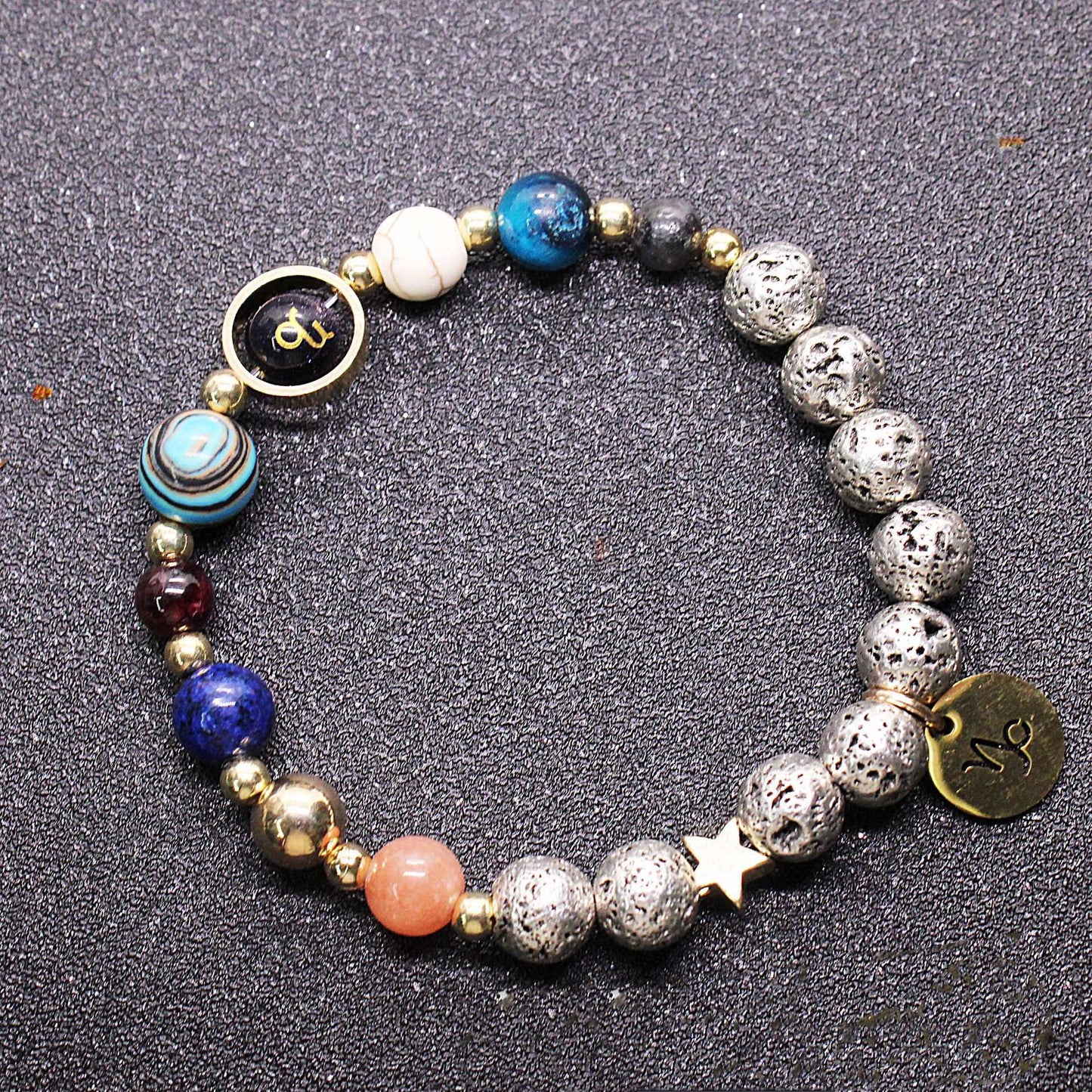 Twelve Constellation Blue San Lettering Bracelet Antique Silver Volcanic Stone Bracelet