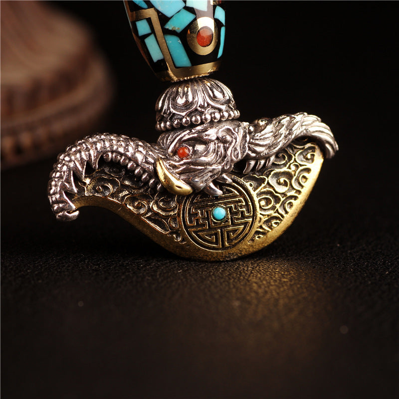 Tibetan Legend Buddha Utensils Dharma-vessel Trigug Pendant Vintage Silver Elephant Nose Tibet Beads