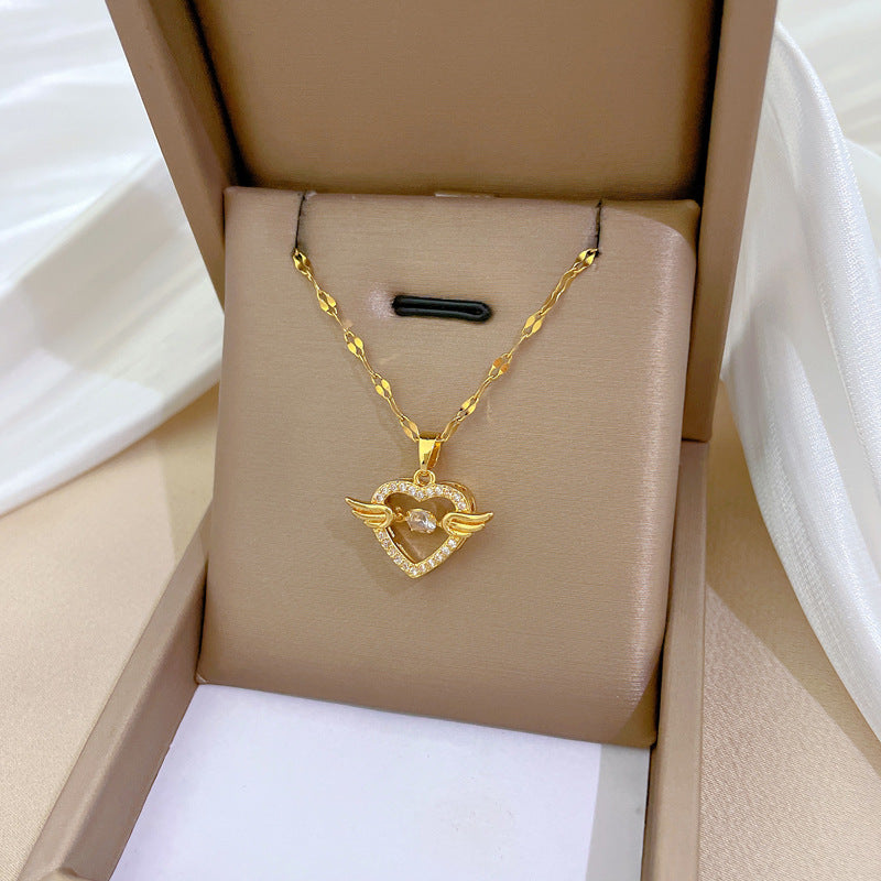Smart Heart Of Angel Light Luxury Temperament Gorgeous Full Diamond Necklace Women