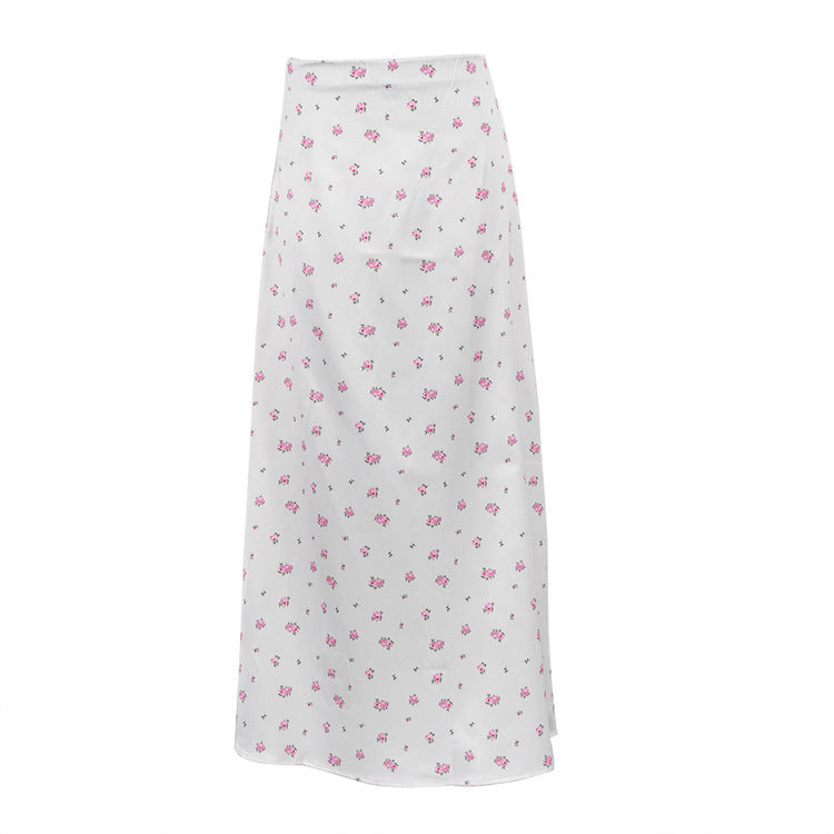 Satin Draping Printed Waist-controlled Sheath Skirt