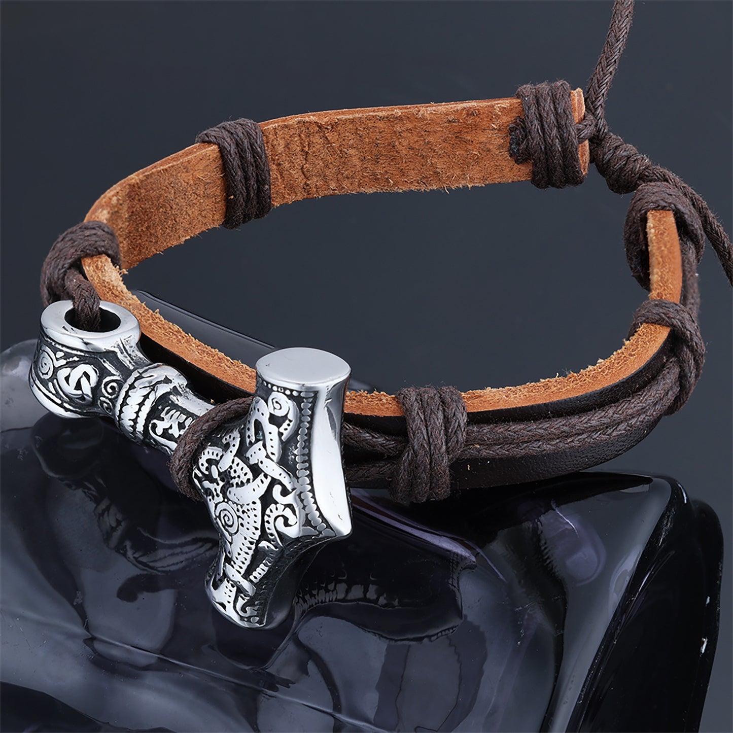 Stainless Steel Retro Style Leather Cord Bracelet