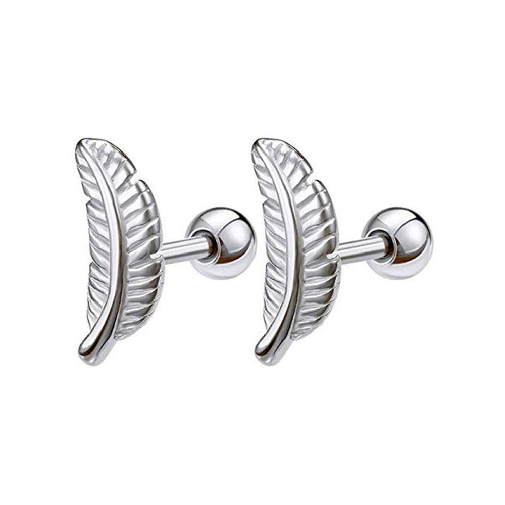 Creative Ear Bone Stud Stainless Steel Feather Studs