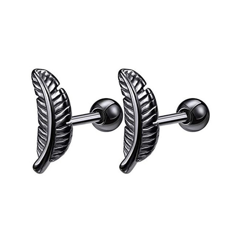 Creative Ear Bone Stud Stainless Steel Feather Studs
