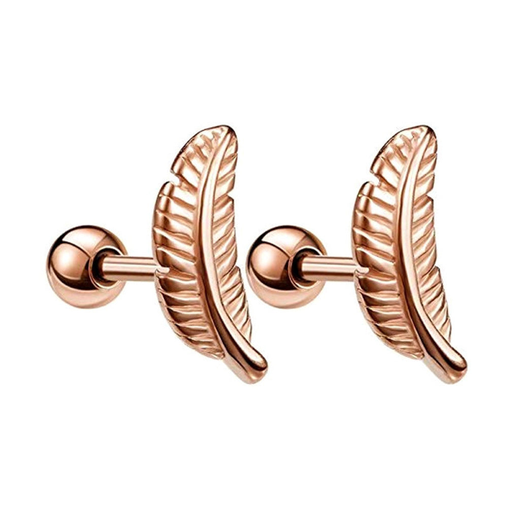 Creative Ear Bone Stud Stainless Steel Feather Studs